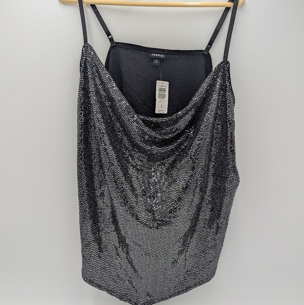 Torrid Sequin Camisole Top Metallic Black 4X Y2K Party Retro Glam Clubwear NWT